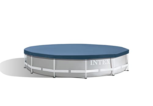 INTEX 28031E Pool Cover: For 12ft Round Metal Frame Pools – Includes Rope Tie – Drain Holes – 10in Overhang – Snug Fit