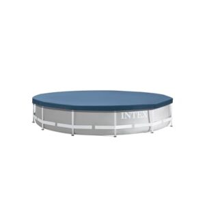 INTEX 28031E Pool Cover: For 12ft Round Metal Frame Pools – Includes Rope Tie – Drain Holes – 10in Overhang – Snug Fit