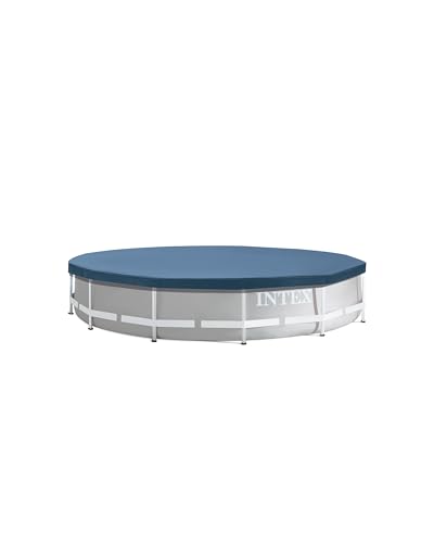 INTEX 28031E Pool Cover: For 12ft Round Metal Frame Pools – Includes Rope Tie – Drain Holes – 10in Overhang – Snug Fit