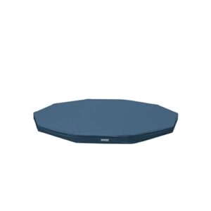 INTEX 28031E Pool Cover: For 12ft Round Metal Frame Pools – Includes Rope Tie – Drain Holes – 10in Overhang – Snug Fit