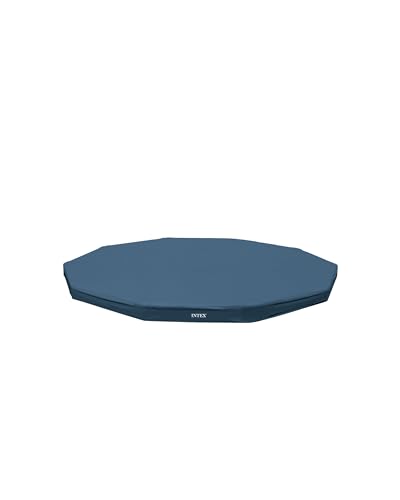 INTEX 28031E Pool Cover: For 12ft Round Metal Frame Pools – Includes Rope Tie – Drain Holes – 10in Overhang – Snug Fit