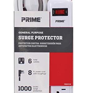 Prime Wire and Cable PB802126 6-Outlet Household Electronics Surge Protector with 14/3 SJT 8-Feet Cord