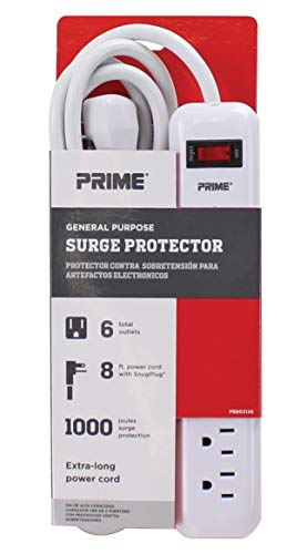 Prime Wire and Cable PB802126 6-Outlet Household Electronics Surge Protector with 14/3 SJT 8-Feet Cord