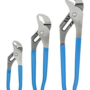 Channellock VJ-3 Tongue and Groove Plier Set,Dipped,3Pcs. Blue, 6.5", 9.5", 12"