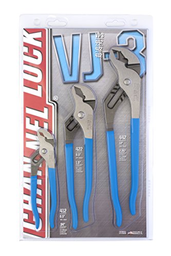 Channellock VJ-3 Tongue and Groove Plier Set,Dipped,3Pcs. Blue, 6.5", 9.5", 12"