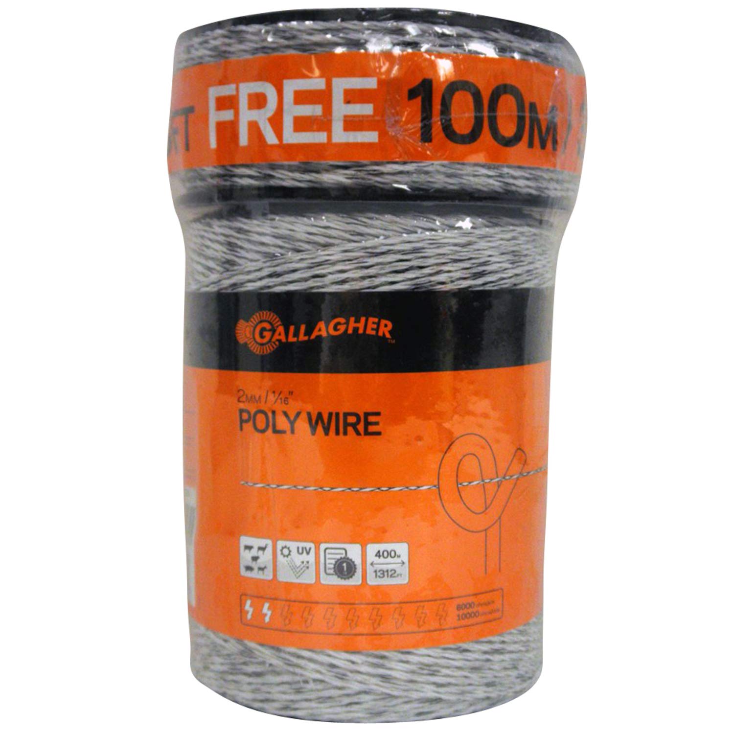 Gallagher Electric Fence Poly Wire | Bonus Pack - 1312 Ft Plus Free 328 Ft Roll | 6 Stainless Steel Strands for Reliable Conductivity and Rust Resistance | 1/16" Diameter Polywire | UV Resistant