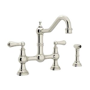 rohl u.4756l-pn-2 perrin and rowe provence lever handle bridge kitchen faucet with sidespray rinse in polished nickel