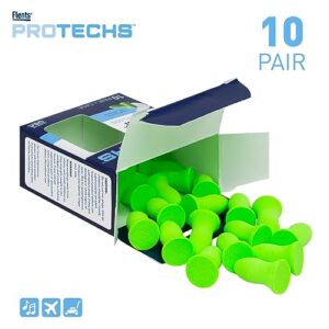 Flents Foam Ear Plugs, 10 Pair with Case for Sleeping, Snoring, Loud Noise, Traveling, Concerts, Construction, & Studying, NRR 33, Green, Made in the USA