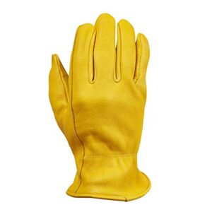 saranac hunter premium deerskin gloves, gold, x-large - unlined full grain leather work gloves with ergonomic design, reinforced index finger - soft leather gloves - premium men’s leather goods