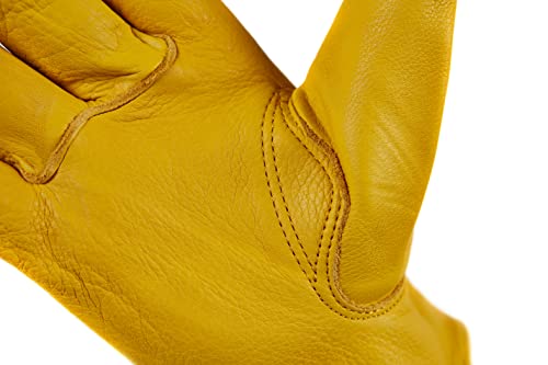 Saranac Hunter Premium Deerskin Gloves, Gold, X-Large - Unlined Full Grain Leather Work Gloves with Ergonomic Design, Reinforced Index Finger - Soft Leather Gloves - Premium Men’s Leather Goods