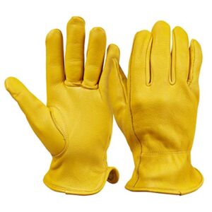 Saranac Hunter Premium Deerskin Gloves, Gold, X-Large - Unlined Full Grain Leather Work Gloves with Ergonomic Design, Reinforced Index Finger - Soft Leather Gloves - Premium Men’s Leather Goods