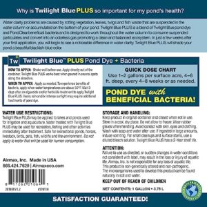 Airmax Pond Dye Plus, Twilight Blue Colorant & Natural Beneficial Bacteria, Large Pond & Lake Water Clarifier & Color Treatment, Shade Plants & Algae from Sunlight, Fish & Livestock Safe, 1 Gallon