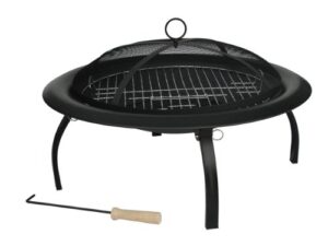 fire sense 60873 fire pit portable folding round steel with folding legs wood burning lightweight included carrying bag & screen lift tool - black - 22"