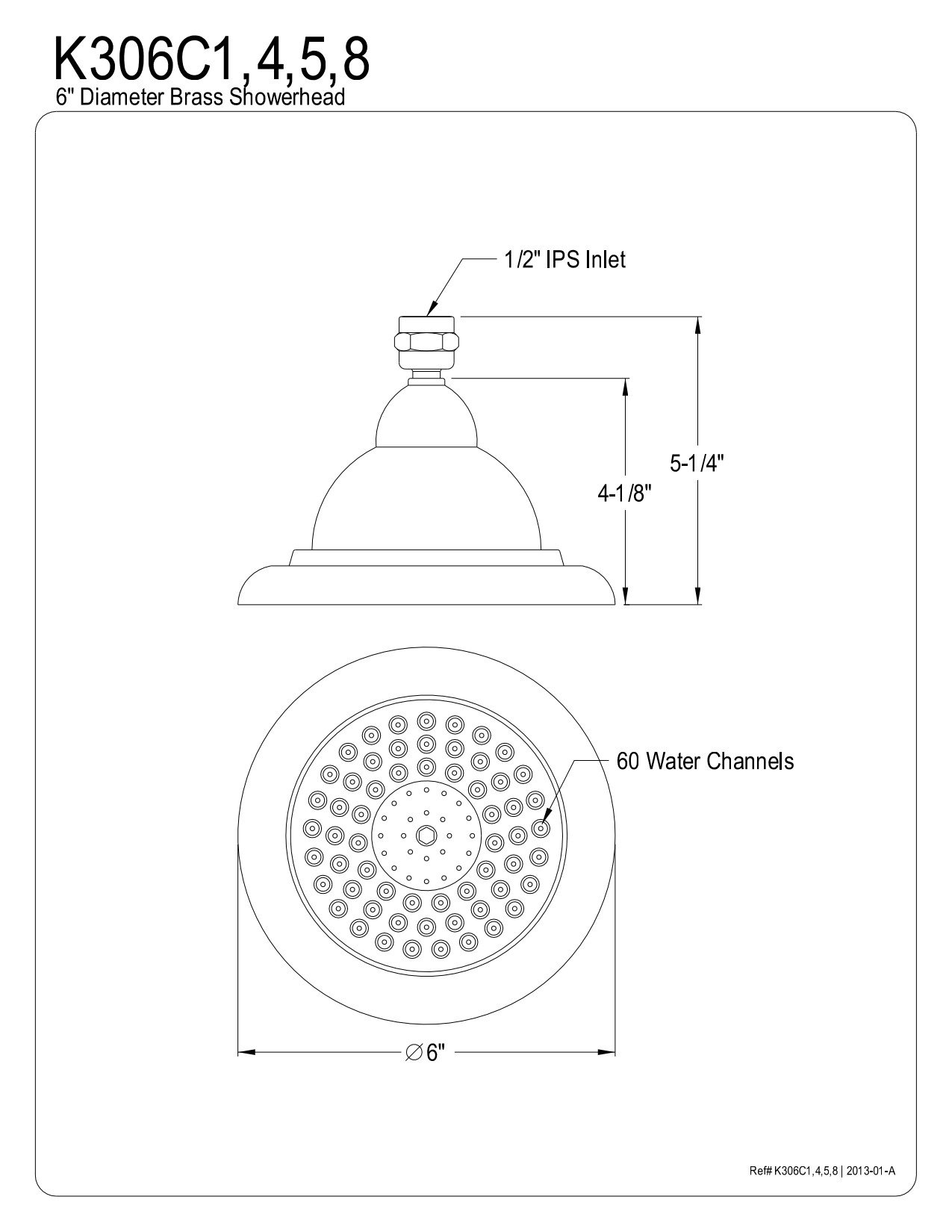 Kingston Brass K306C1 Designer Trimscape Vintage 6" Bell Brass Shower Head, Polished Chrome