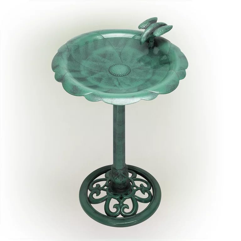 Alpine Corporation 31" Tall Outdoor Antique Flower Birdbath with Bird Decoration Yard Statue