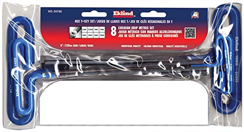 EKLIND 55198 Cushion Grip Hex T-Key allen wrench - 8pc set Metric MM sizes 2-10 (9In shaft)