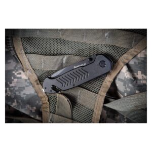 Sheffield 12870 Moab 3.5 Inch Emergency Folding Knife, Partially Serrated Drop Point Blade, Belt Cutter, Glass Breaker, Tactical EDC Pocket Knife