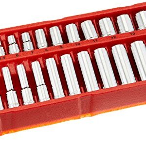 GreatNeck 18622 Metric Socket Set, 1/4 Inch Drive, 24-Piece | Homeowner & Mechanic’s Socket Set w/ Tray | Deep & Shallow Sockets, Take on Any Job | Chrome-Vanadium Steel for Guaranteed Durability