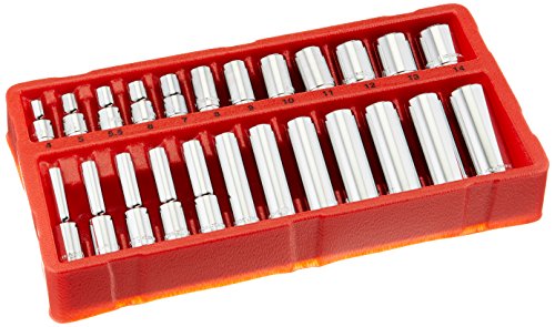 GreatNeck 18622 Metric Socket Set, 1/4 Inch Drive, 24-Piece | Homeowner & Mechanic’s Socket Set w/ Tray | Deep & Shallow Sockets, Take on Any Job | Chrome-Vanadium Steel for Guaranteed Durability