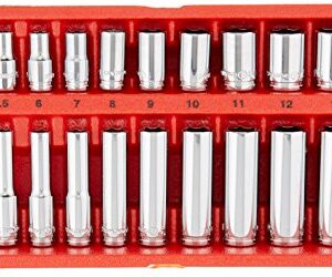 GreatNeck 18622 Metric Socket Set, 1/4 Inch Drive, 24-Piece | Homeowner & Mechanic’s Socket Set w/ Tray | Deep & Shallow Sockets, Take on Any Job | Chrome-Vanadium Steel for Guaranteed Durability