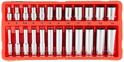 GreatNeck 18622 Metric Socket Set, 1/4 Inch Drive, 24-Piece | Homeowner & Mechanic’s Socket Set w/ Tray | Deep & Shallow Sockets, Take on Any Job | Chrome-Vanadium Steel for Guaranteed Durability