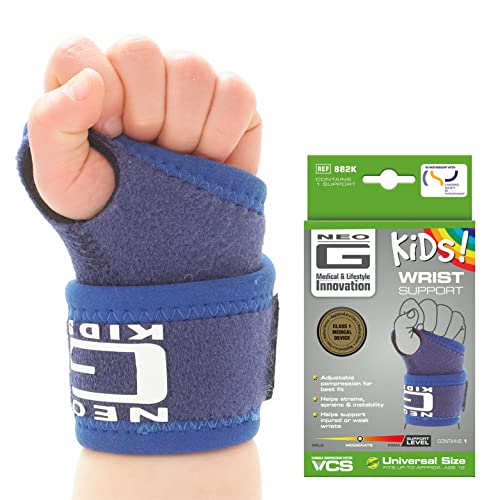 Neo G Wrist Brace for Kids - Support For Juvenile Arthritis, Joint Pain, Hand Sprains, Strains, Sports, Gymnastics, Tennis - Adjustable Compression - Class 1 Medical Device - One Size - Blue