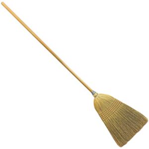 weiler 95033 heavy-duty corn broom with wooden handle, 5 sews, 100% natural corn fill for indoor or outdoor sweeping