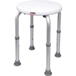 carex compact shower stool - adjustable height bath stool and shower seat - aluminum bath seat that supports 250lbs, shower chair for inside shower