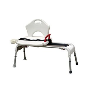 drive medical rtl12075 adjustable height sliding bathtub transfer bench shower chair with armrests and seatbelt, 300 pound weight capacity, white