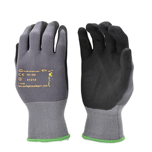 G & F Products Endurance Pro Seamless Knit Nylon Gloves with Micro Form Nitrile Grip, LARGE (Pack of 12) (1529L-DZ) Black