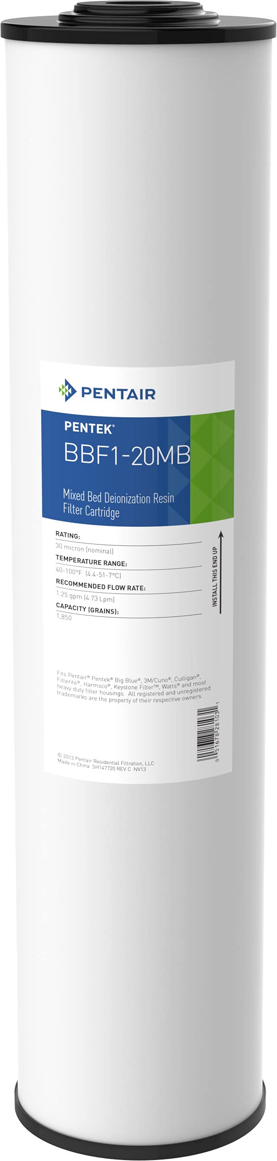 Pentair Pentek BBF1-20MB Big Blue Deionization Water Filter, 20-Inch, Mixed Bed Deionization Filter Cartridge, 20" x 4.5"