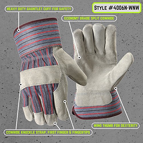 Wells Lamont 2 Pair Pack Men's Leather Work Gloves with Heavy Duty Reinforced Palms, Large (4006N-WNW) , Grey