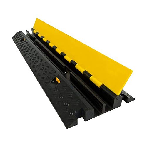 Electriduct Heavy Duty 2 Channel Cable Protector Traffic Wire and Hose Ramp Cord Cover 1.2 Inch Channels 12,000 lbs per Axle - Rubber Black Base/Yellow Lid