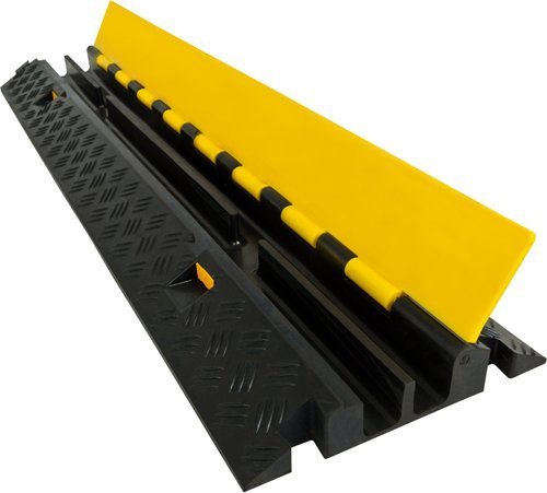 Electriduct Heavy Duty 2 Channel Cable Protector Traffic Wire and Hose Ramp Cord Cover 1.2 Inch Channels 12,000 lbs per Axle - Rubber Black Base/Yellow Lid