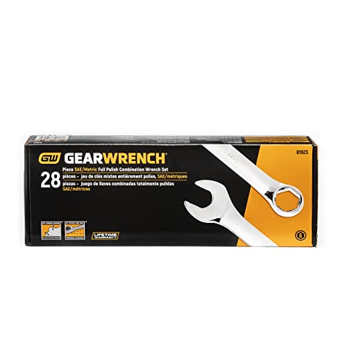 GEARWRENCH 28 Pc. 6 Pt. Combination Wrench Set, SAE/Metric - 81923, Chrome