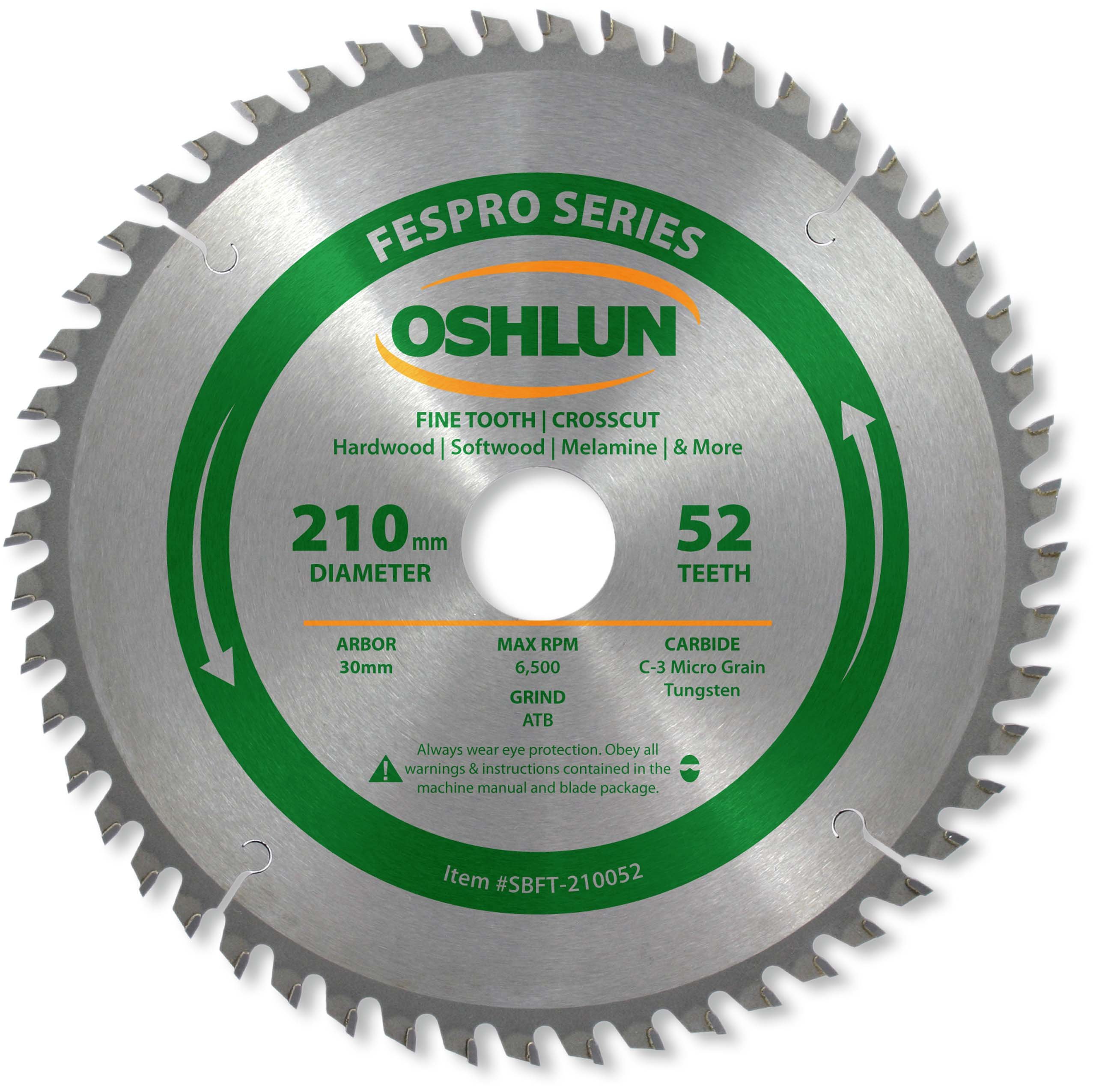 Oshlun SBFT-210052 210mm 52 Tooth FesPro Crosscut ATB Saw Blade with 30mm Arbor for Festool TS 75 EQ