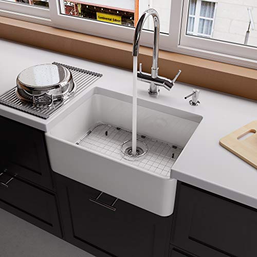 ALFI brand AB503 23-Inch Fireclay Single Bowl Farmhouse Kitchen Sink, White