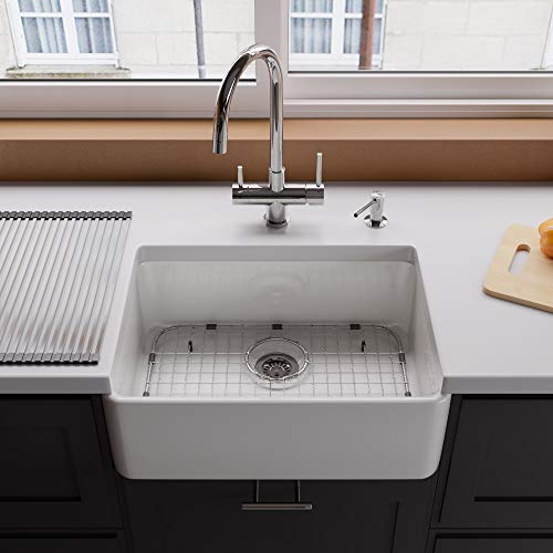 ALFI brand AB503 23-Inch Fireclay Single Bowl Farmhouse Kitchen Sink, White