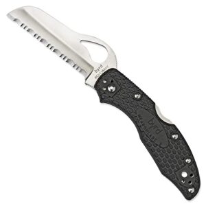 byrd meadowlark 2 rescue lightweight knife with 3.05" stainless steel sheepfoot blade and high performance black frn handle - spyderedge - by19sbk2