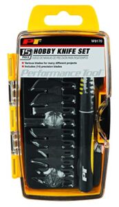 performance tool w9170 precision hobby knife set - 14 blades for various projects with comfortable contoured handle and storage case