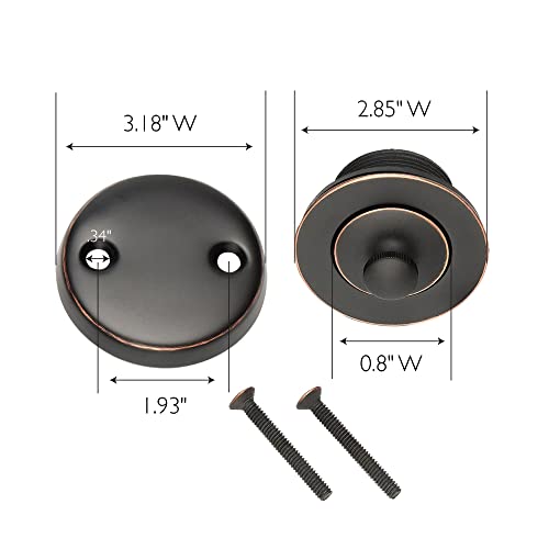 Lift and Turn Bath Drain Plug Kit with Two-Hole Overflow Faceplate, Oil Rubbed Bronze