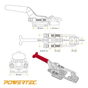 POWERTEC 20306 Heavy Duty Adjustable Latch-Action U Bolt Toggle Clamps 40341 - 2000 lbs Holding Capacity, 1PK , Red