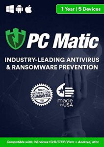 pc matic | antivirus & ransomware protection | 5 devices | 1 year | pc, mac, android [download] [pc/mac online code]