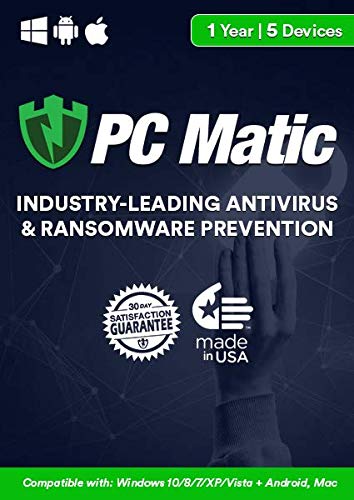 PC Matic | Antivirus & Ransomware Protection | 5 Devices | 1 Year | PC, Mac, Android [Download] [PC/Mac Online Code]