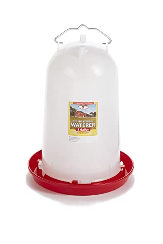 Plastic Poultry Drinker (3 Gallon) - Little Giant - Heavy Duty Plastic Gravity Fed Water Container Jar (Red) (Item No. 7906)