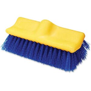 rubbermaid commercial products synthetic-fill wash brush head for broom, 10-inch, blue, indoor/outdoor scrub brush for cleaning bathroom/bathtub/shower/garage/patio/tile floors