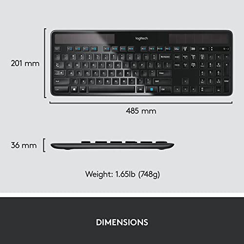 Logitech K750 Wireless Solar Keyboard for Windows, 2.4GHz Wireless with USB Unifying Receiver, Ultra-Thin, Compatible with PC, Laptop - Black