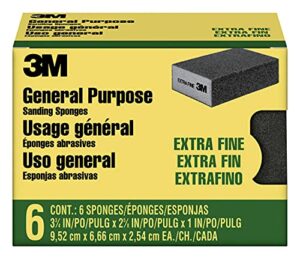 3m cp000-6p-cc sanding sponge extra fine grit, 3-3/4 in x 2-5/8 in, black, 6 count