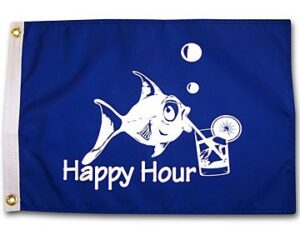 happy hour fish royal blue outdoor garden flag 12x18in