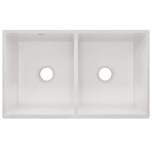 elkay swuf32189wh fireclay equal double bowl farmhouse sink, white